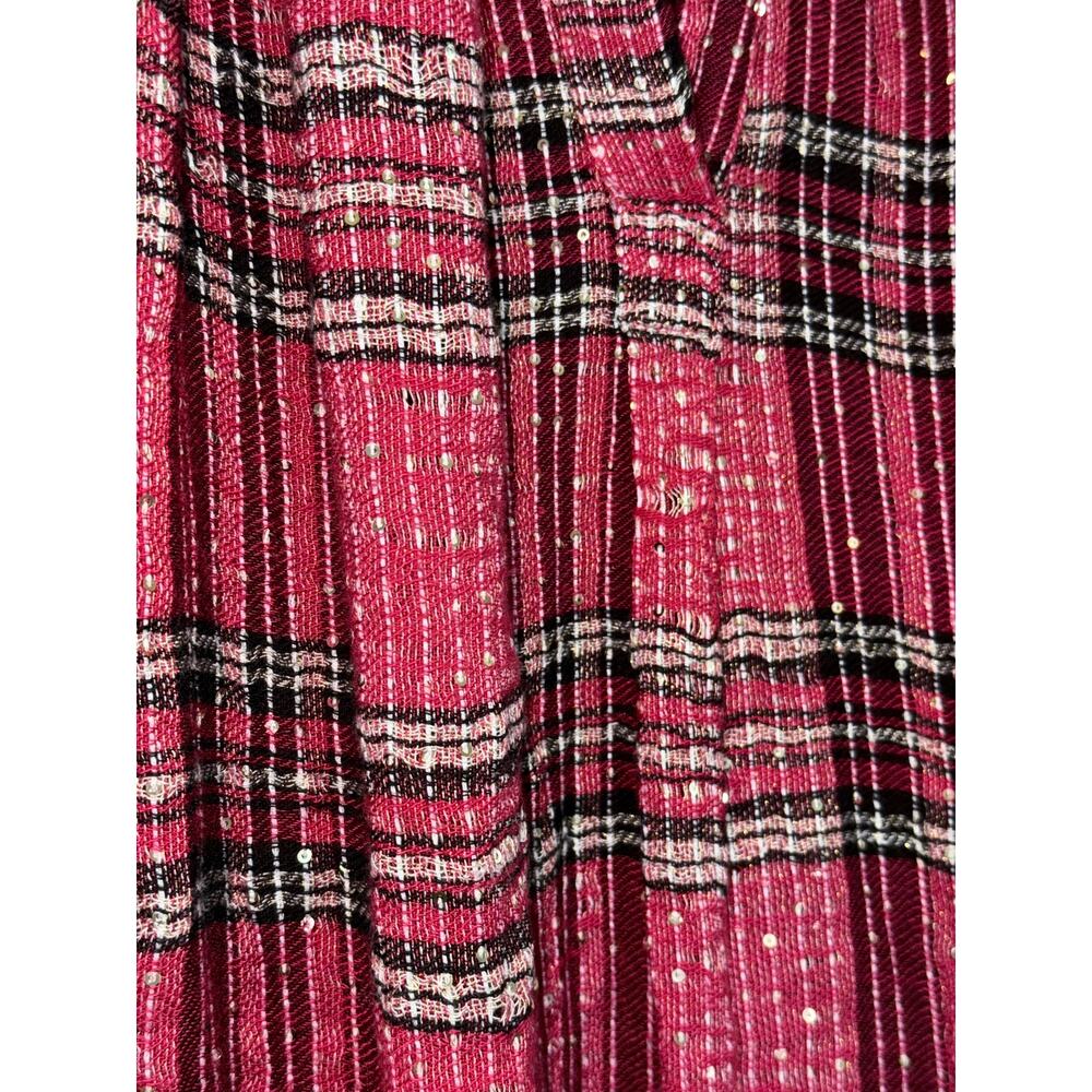 FREE PEOPLE red black tartan metallic Fearless Love oversized pullover top - Picture 4 of 11